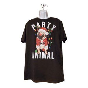Holiday Time "Party Animal" Mens L Black Graphic Xmas T- Shirt